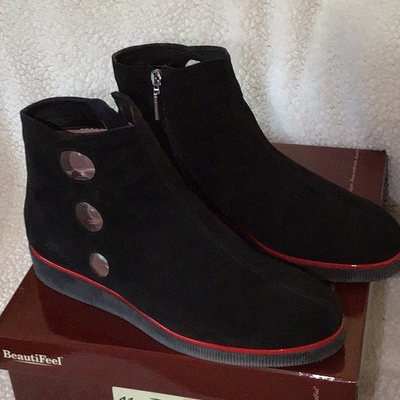 Beautifeel Sz 41 Goldy Black Suede Bootie - Picture 2 of 7